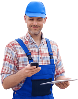 Employee operating App on ground